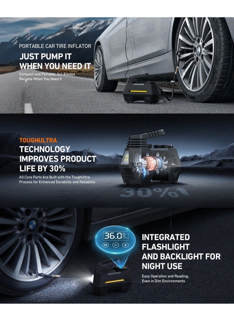 EzzySo Tyre Inflator Air Compressor 12V, Portable Electric Car Tyre Pump with Tyre Pressure Gauge, Auto-Stop Air Pump with Valve Adaptors and LED Light, Car Accessories for Gifts - Image 3